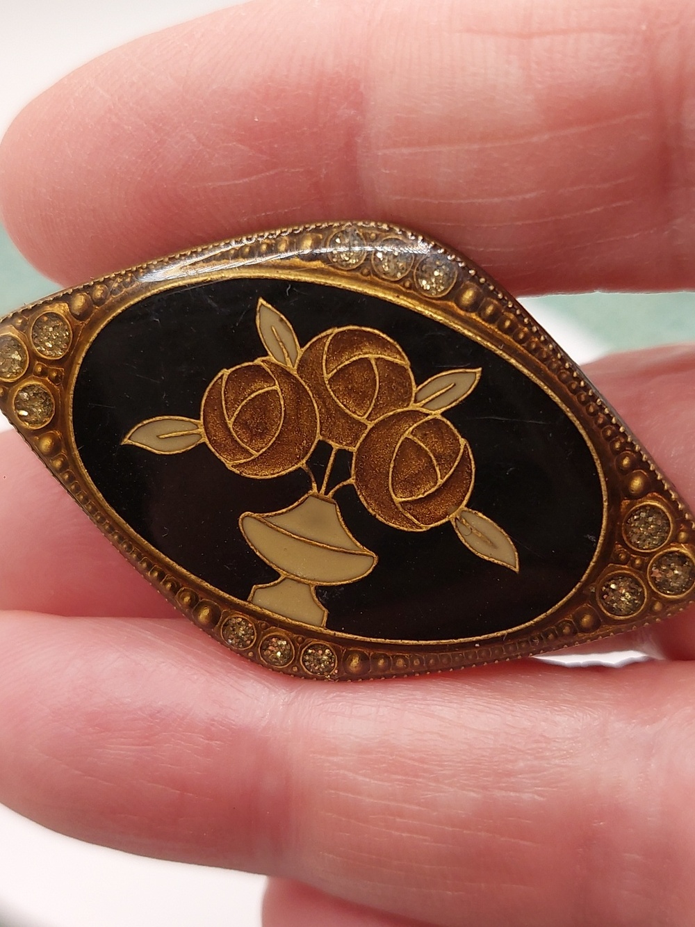 Dard Rose ART Nouveau Vintage To Antique C Clasp Floral Enamel Brooch